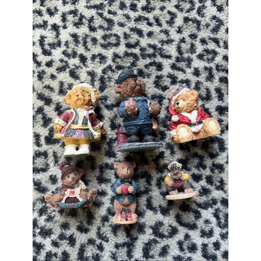 Assorted Lot Of 6 Resin-like Teddy Bear Figurines Shelf Sitters Grannycore Decor